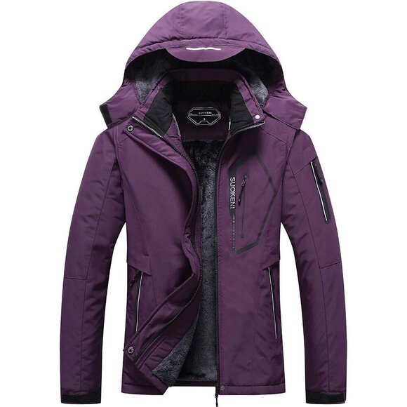 Jackets & Blazers - Women's Purple Waterproof Winter Hooded Raincoat Fabric Ski Snow Jacket Coat
